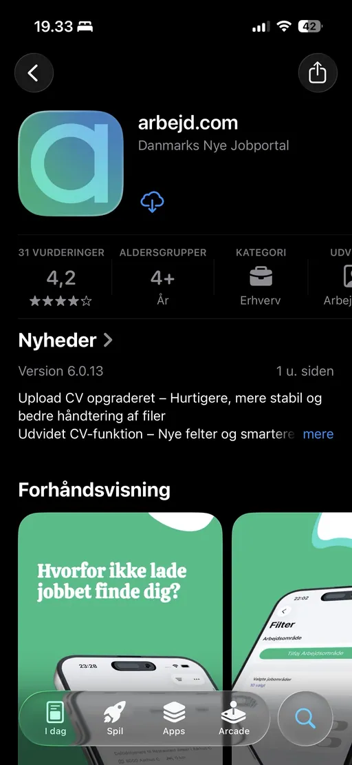 Arbejd.com App Store view