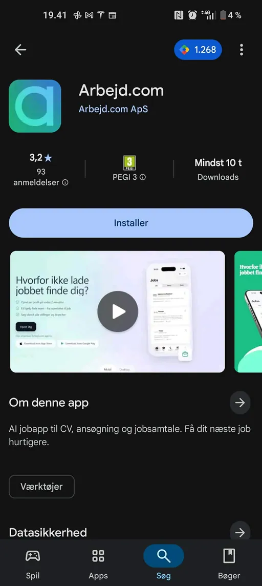 Arbejd.com Google Play view